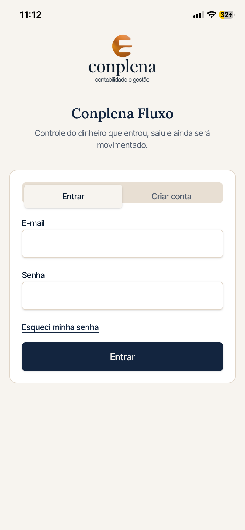 Tela de acesso do App Conplena